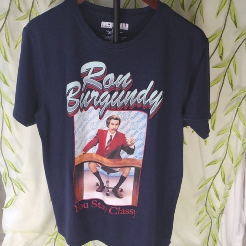 Anchorman Ron Burgundy Men's LG Navy Graphic T-Shirt
